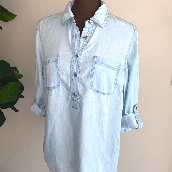 Talbots women’s petites PL 100% tencel lyocell light denim popover shirt LP - Picture 2 of 10